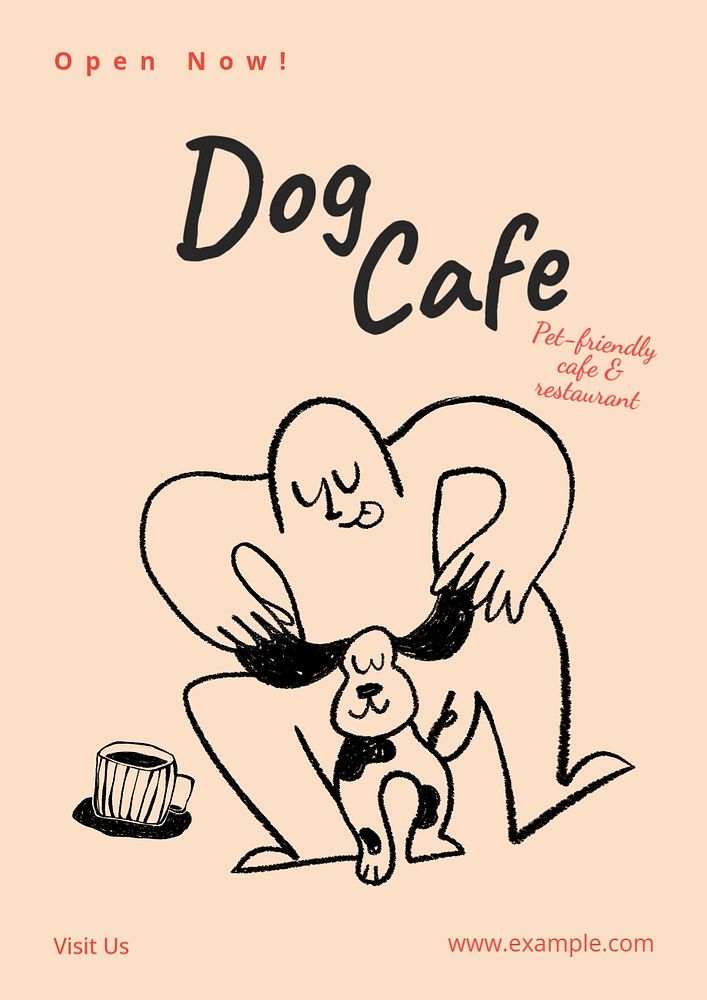 Dog cafe  poster template, editable text and design