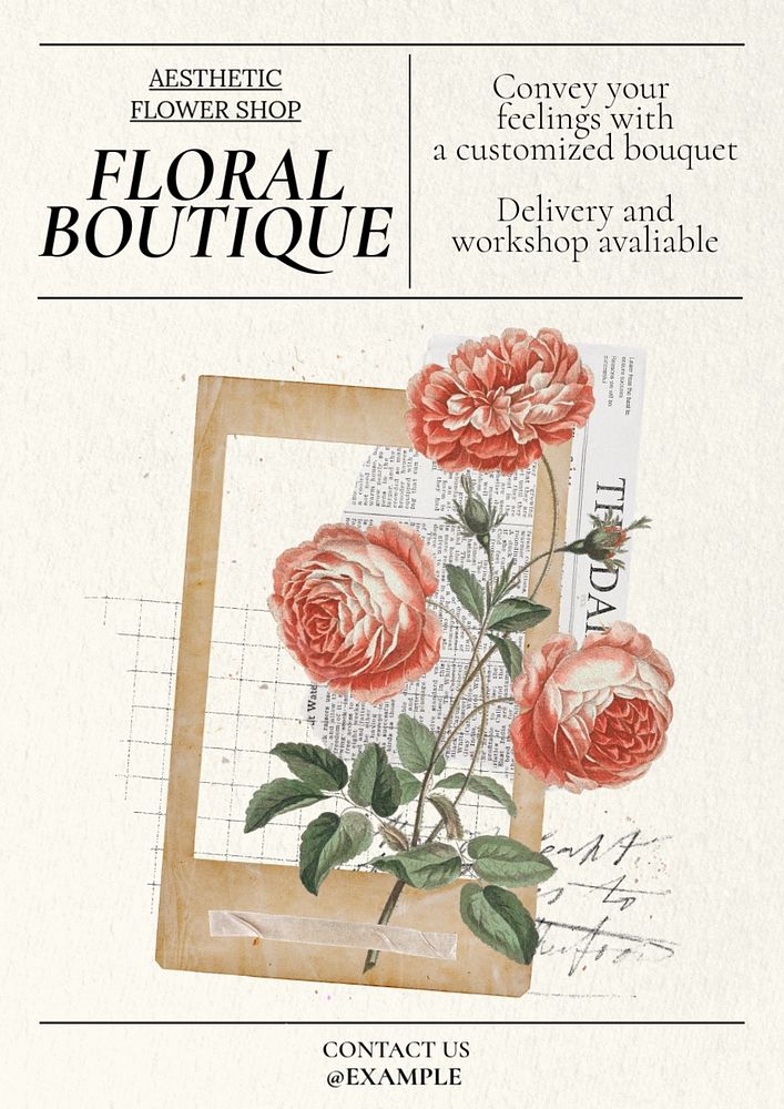 Floral boutique  poster template, editable text and design