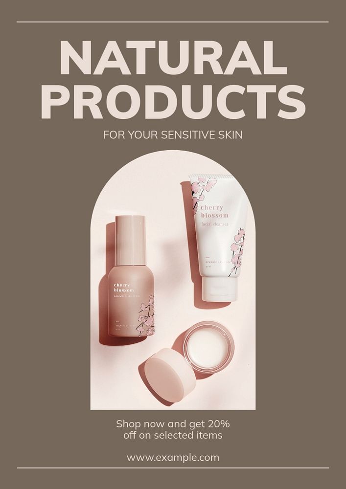 Natural skincare  poster template, editable text and design