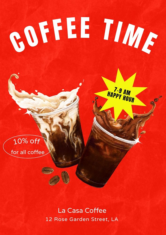 Coffee shop promotion  poster template, editable text and design