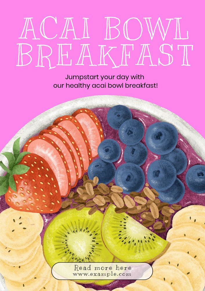 Acai bowl  poster template, editable text and design