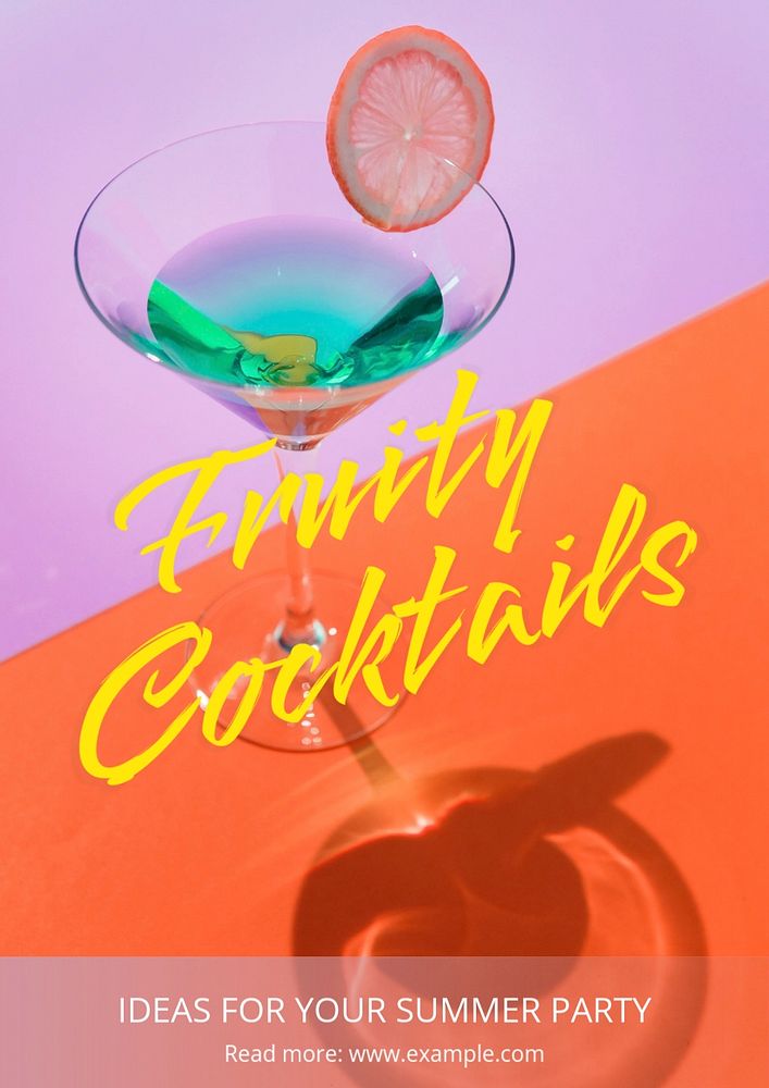 Fruity cocktails poster template, editable text and design