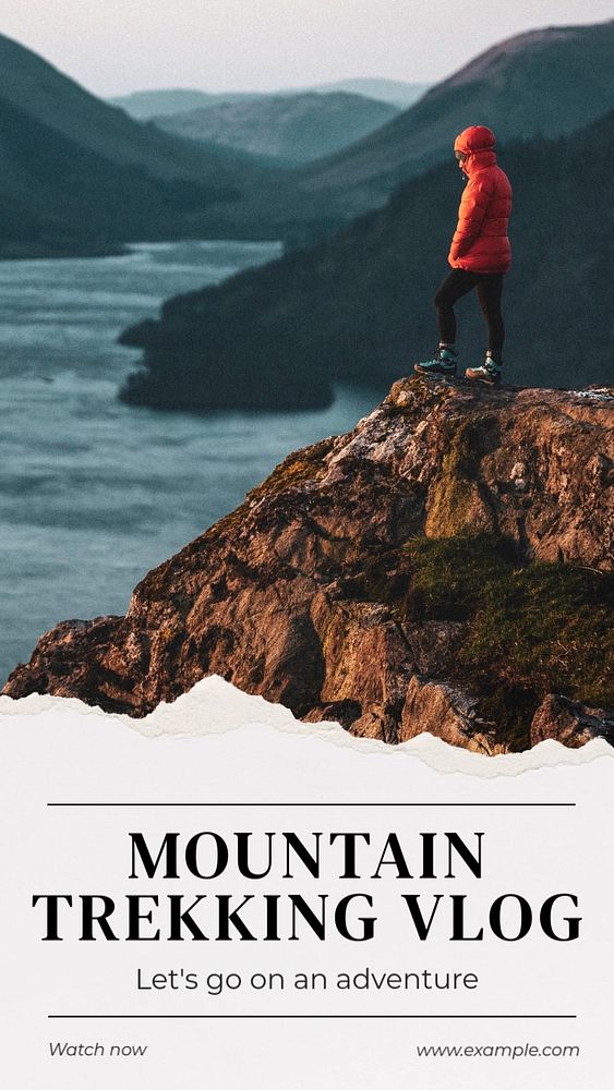 Mountain trekking vlog  Instagram story template, editable text