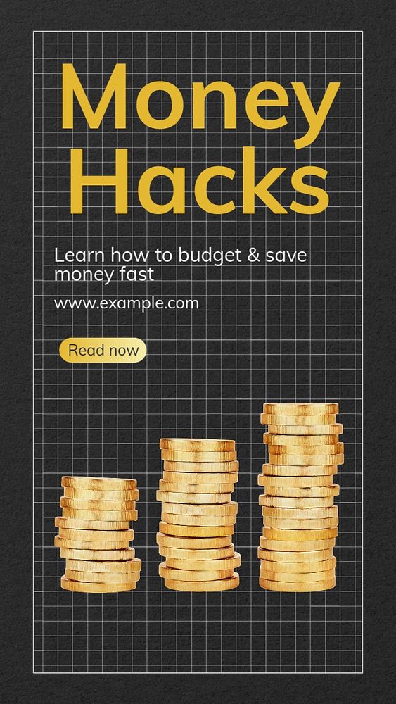 Money hacks article  Instagram story template, editable text