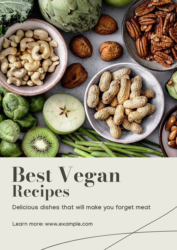  Best vegan recipes  poster template, editable text and design