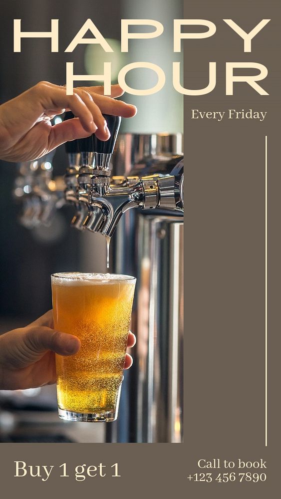 Beer happy hour Instagram story template, editable text