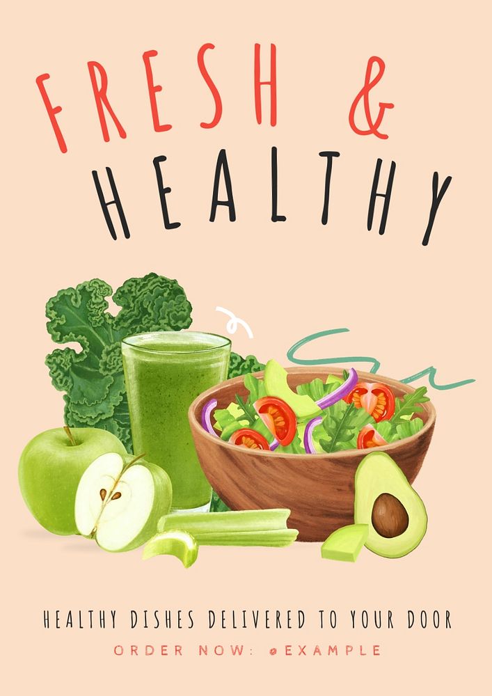 Fresh & healthy food  poster template, editable text and design