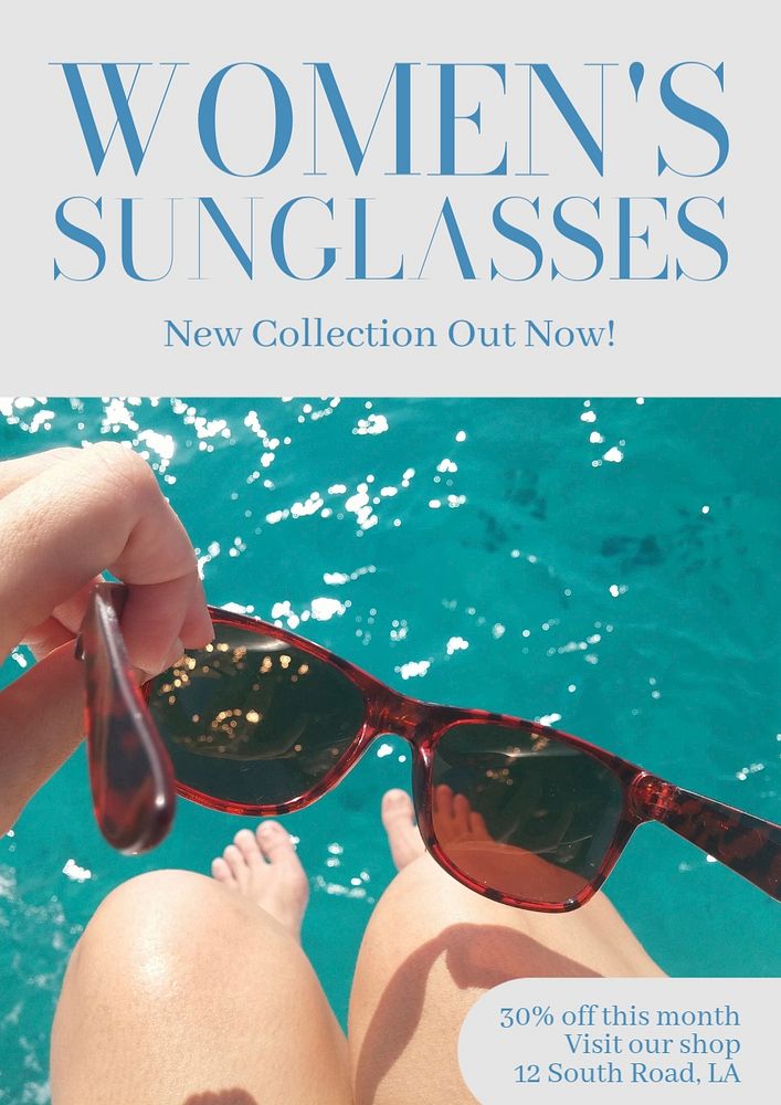 Women's sunglasses  poster template, editable text and design