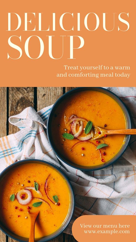 Delicious soup  Instagram story template, editable text