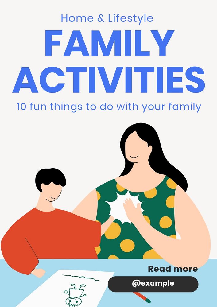 Family activities  poster template, editable text and design