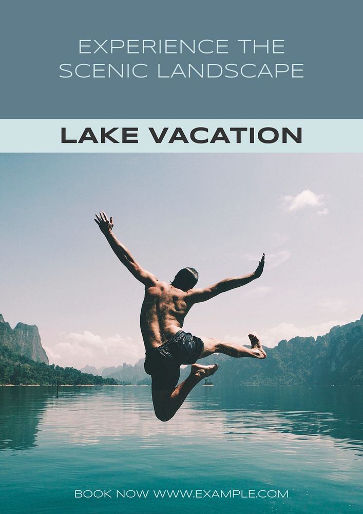 Lake vacation  poster template, editable text and design