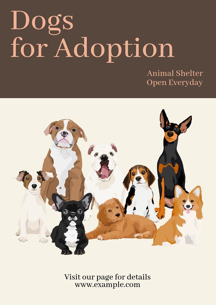 Dog adoption  poster template, editable text and design