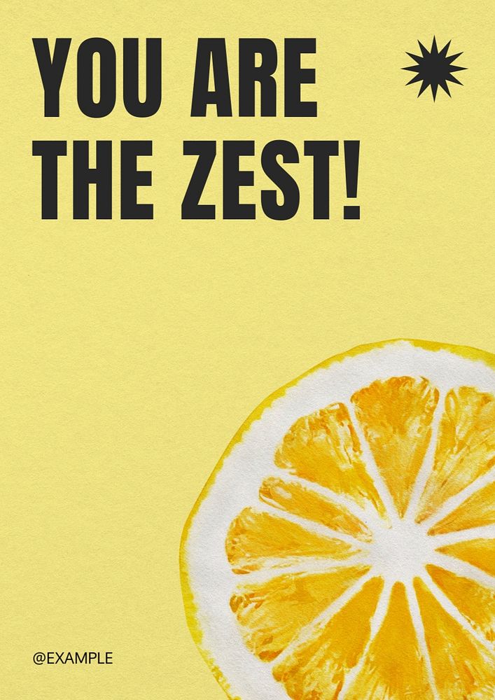 The ZEST! poster template, editable text and design