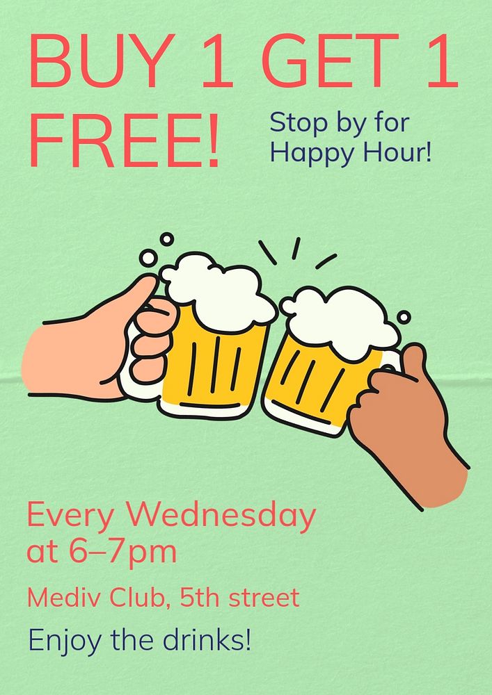 Happy hour  poster template, editable text and design