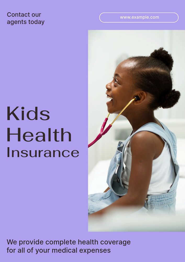 Kids insurance  poster template, editable text and design