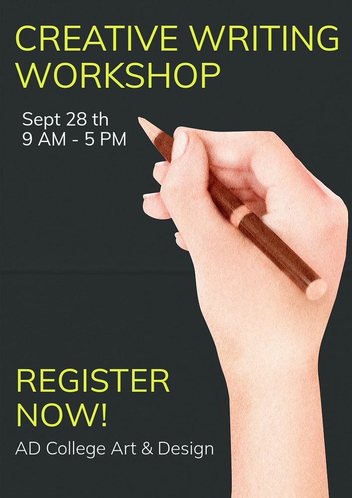 Writing workshop  poster template, editable text and design