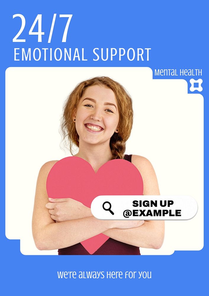 24/7 emotional support  poster template, editable text and design