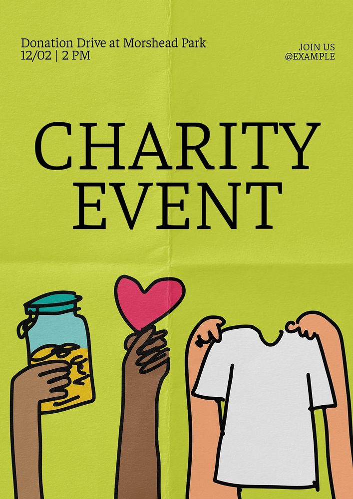 Charity event  poster template, editable text and design