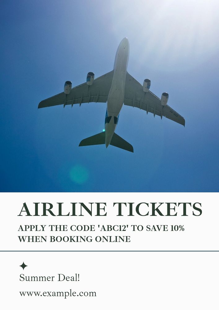 Airline tickets deal Instagram post template, editable text poster template, editable text and design