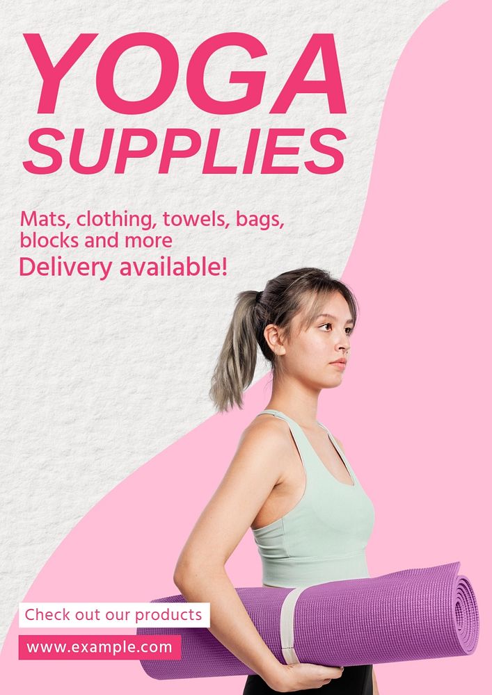 Yoga supplies shop  poster template, editable text and design