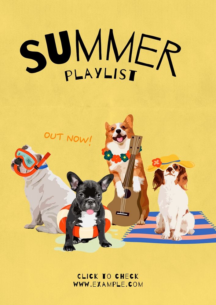 Summer playlist  poster template, editable text and design