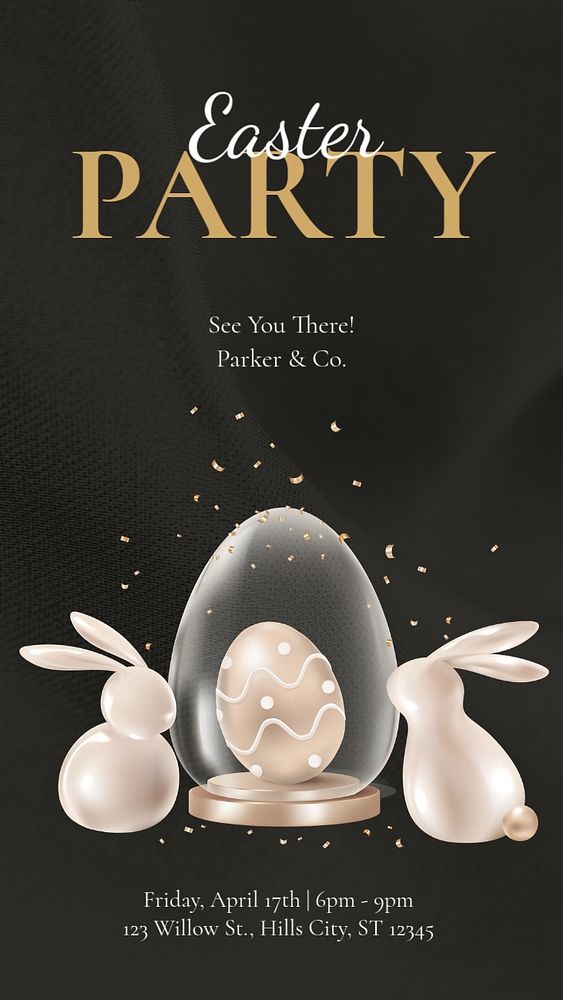 Easter party invitation  Instagram story template, editable text