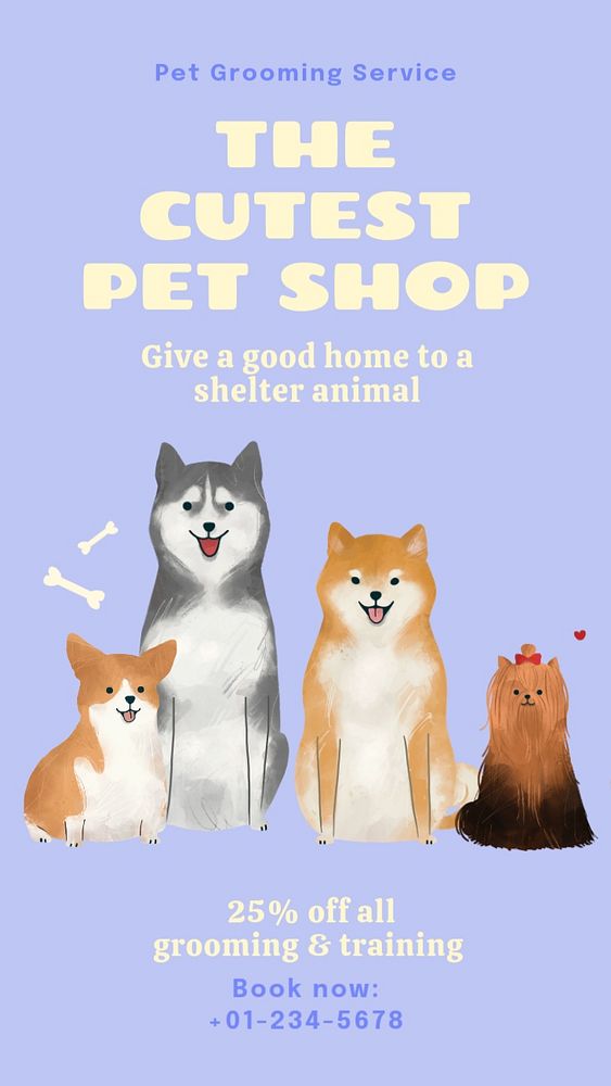 Pet grooming  Instagram story template, editable text