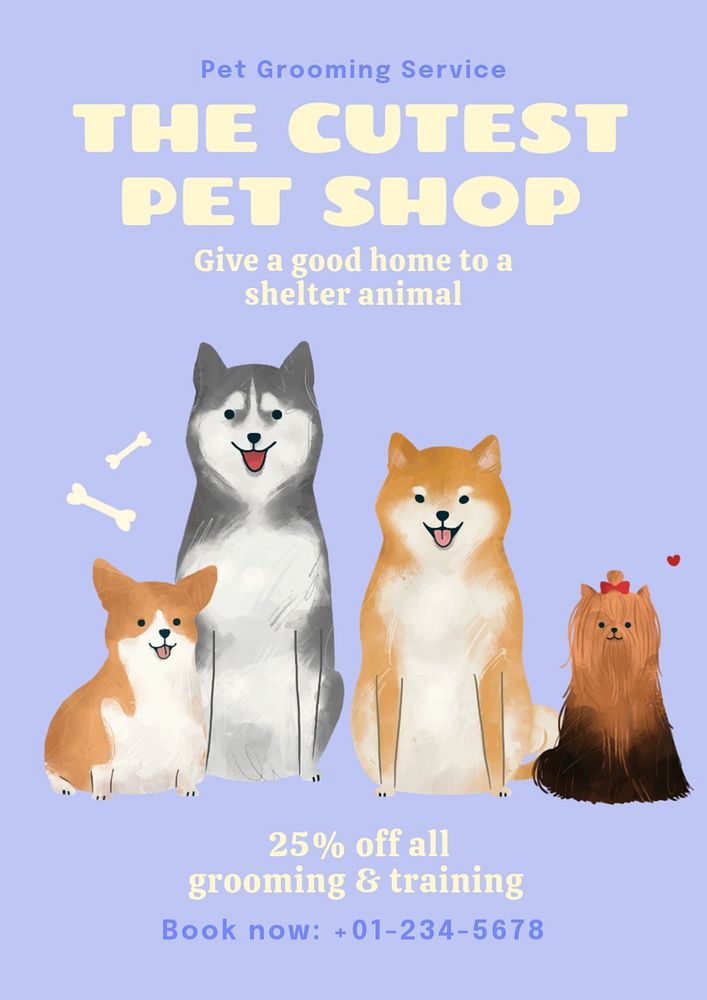 Pet grooming  poster template, editable text and design