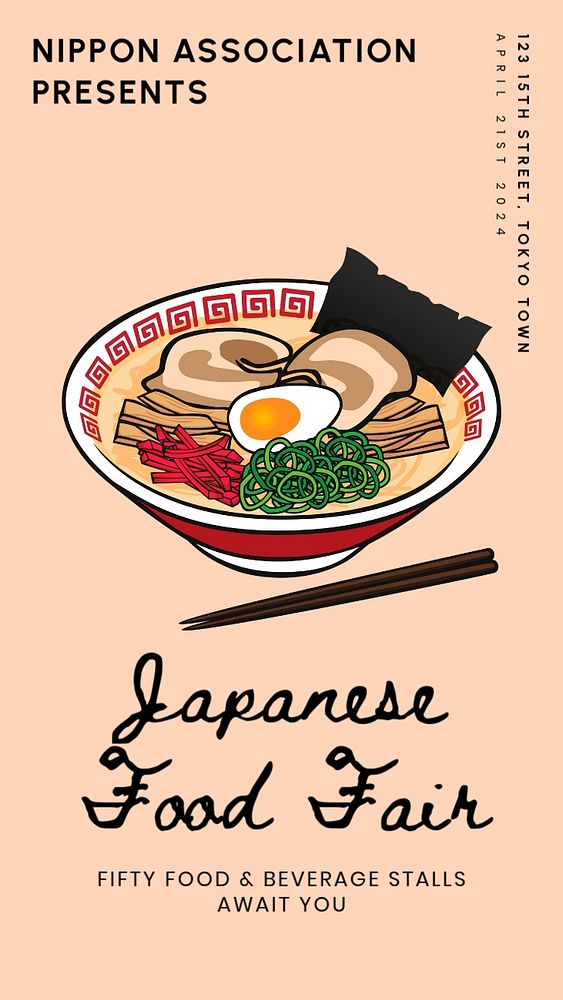 Japanese food fair  Instagram story template, editable text