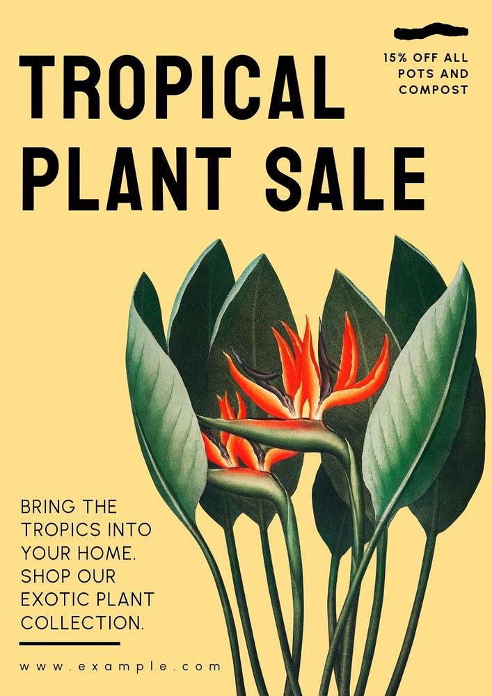 Tropical plant sale  poster template, editable text and design