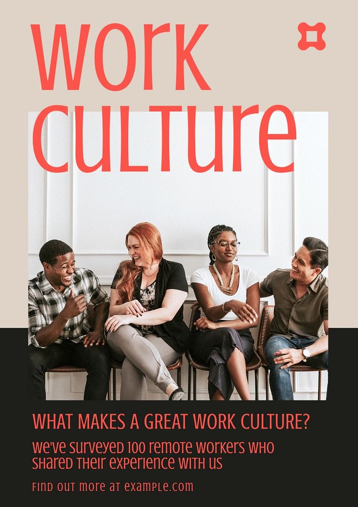 Work culture article  poster template, editable text and design