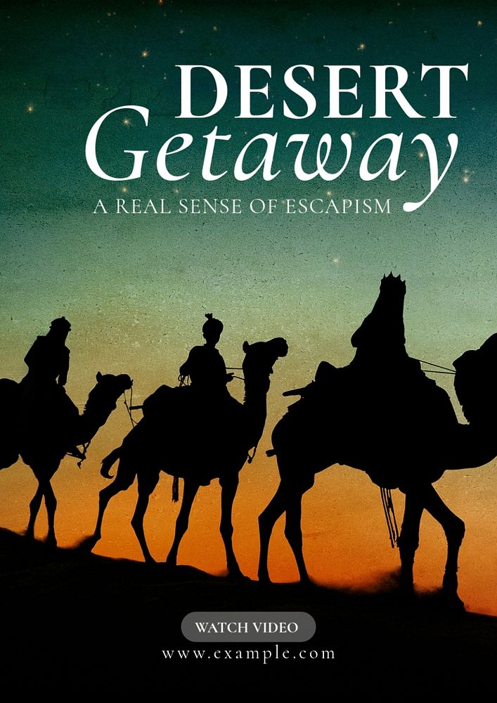 Desert getaway poster template, editable text & design