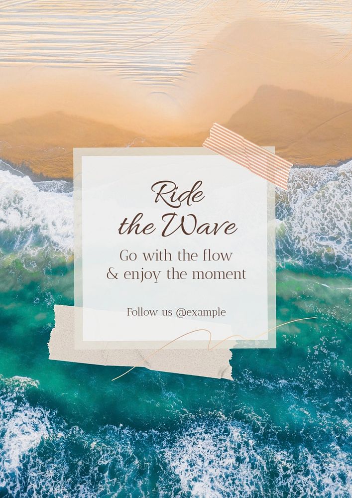 Ride the wave  poster template, editable text & design