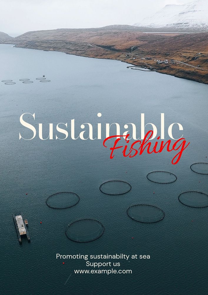 Sustainable fishing poster template, editable text & design