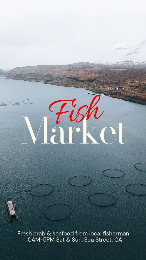 Fish market social story template, editable design for Instagram