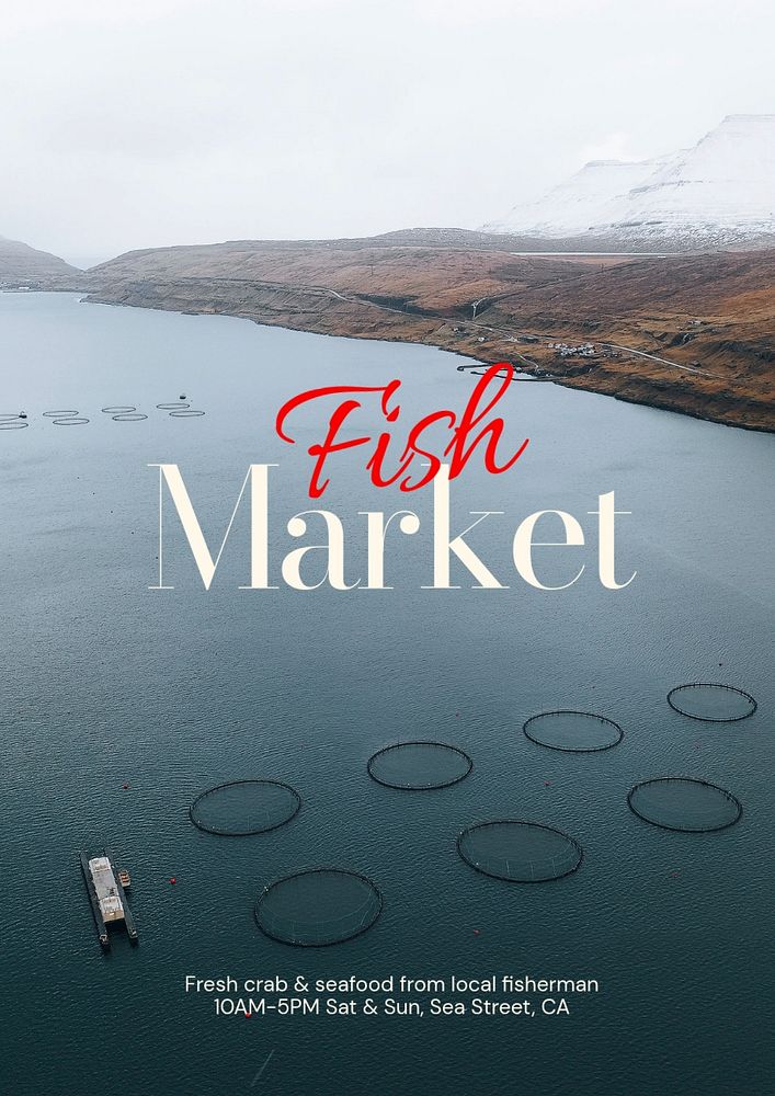 Fish market poster template, editable text & design