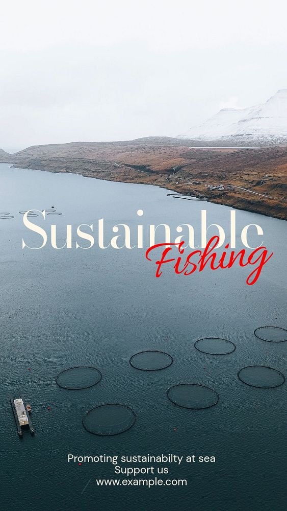 Sustainable fishing social story template, editable design for Instagram