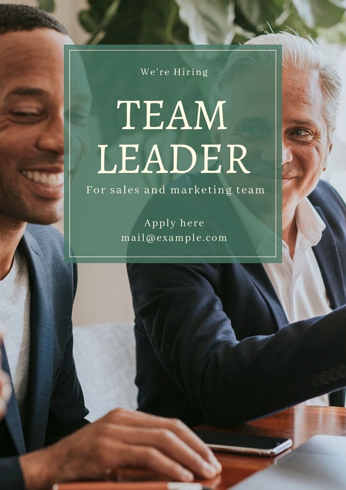 Team leader recruiting  poster template, editable text & design