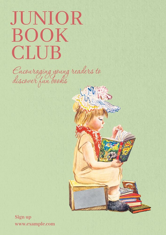 Junior book club poster template, editable text & design