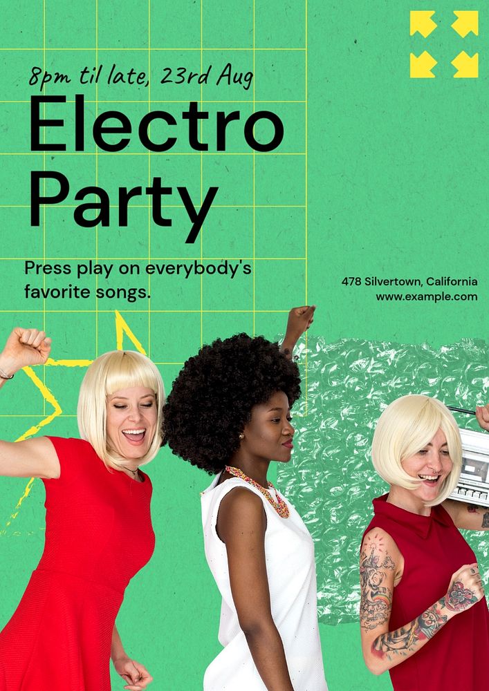 Electro party poster template, editable text & design