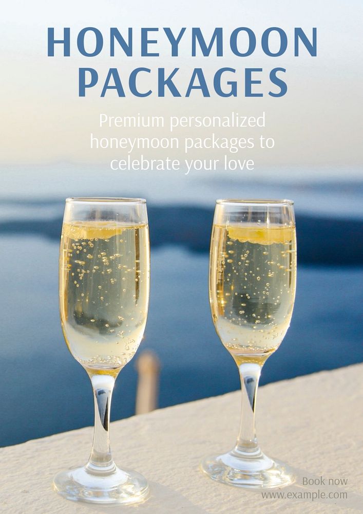 Honeymoon packages flyer template, editable design