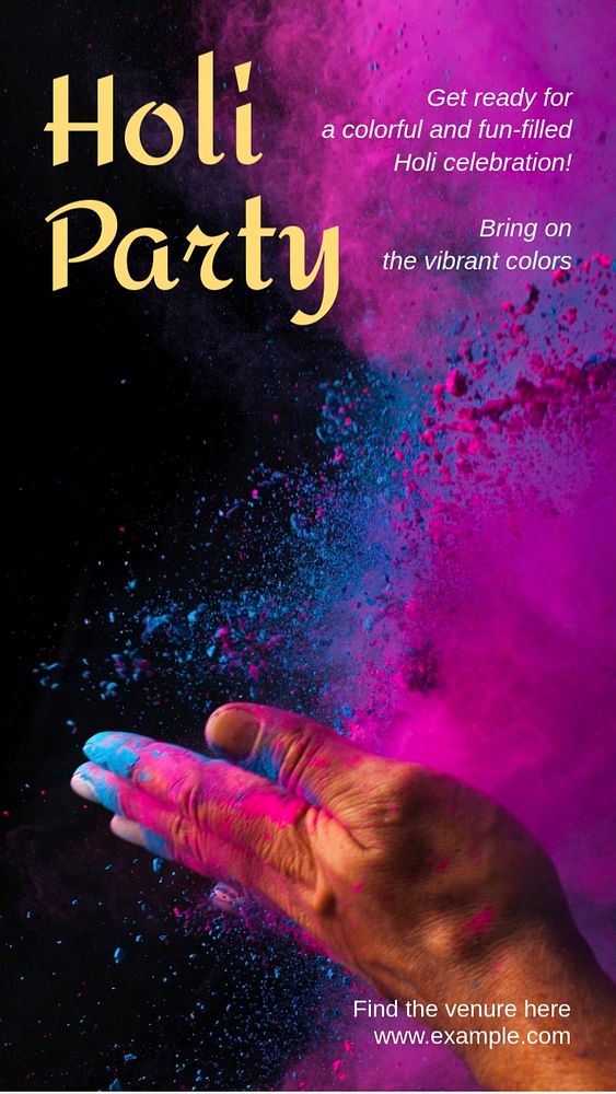 Holi party Instagram story template, editable text