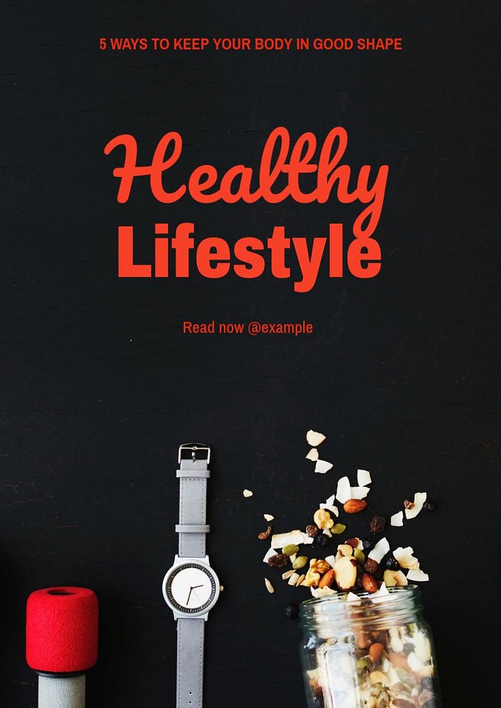 Healthy Lifestyle poster template, editable text and design