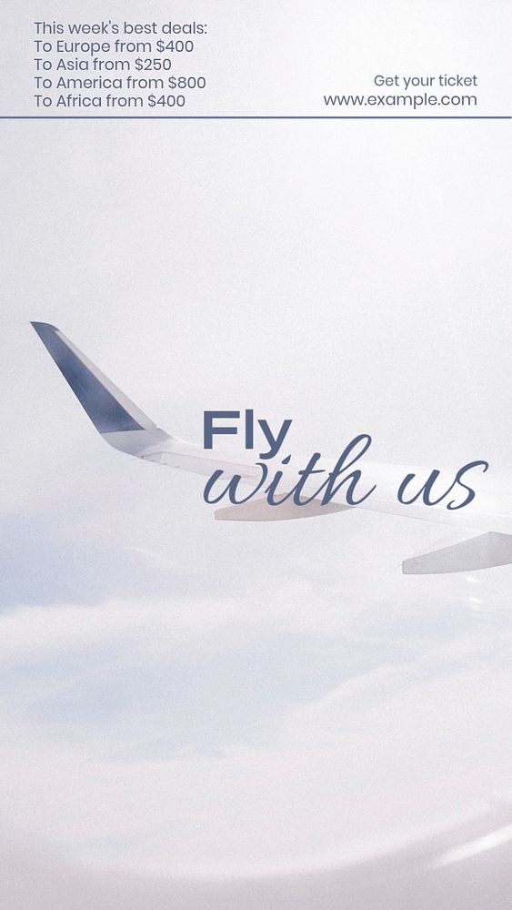 Fly with us Instagram story template, editable text