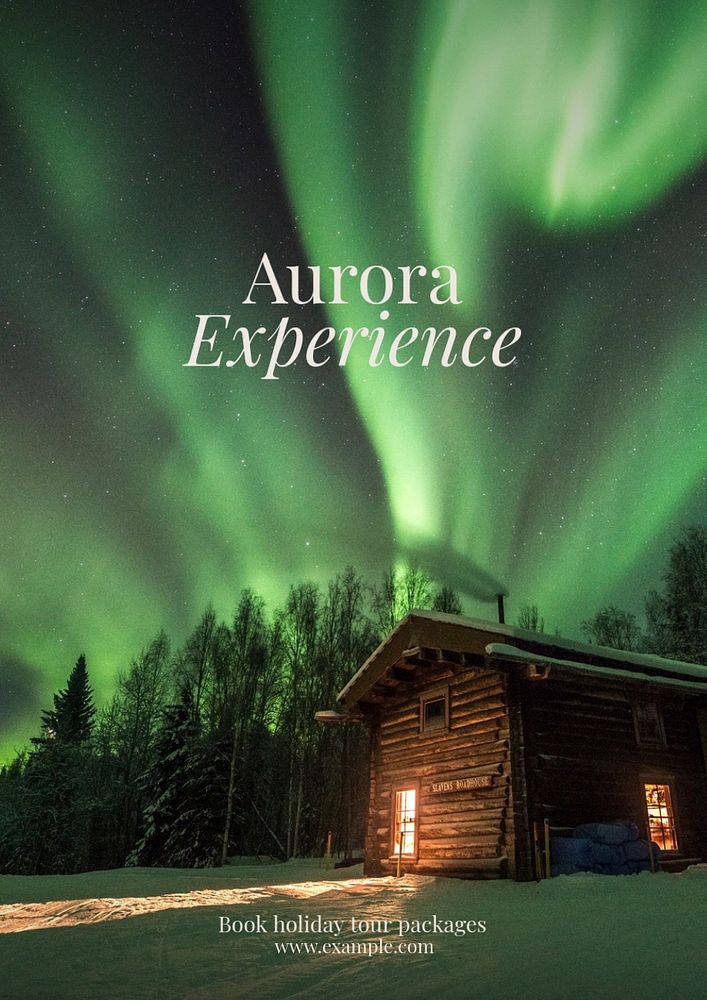 Aurora tour package poster template, editable text and design