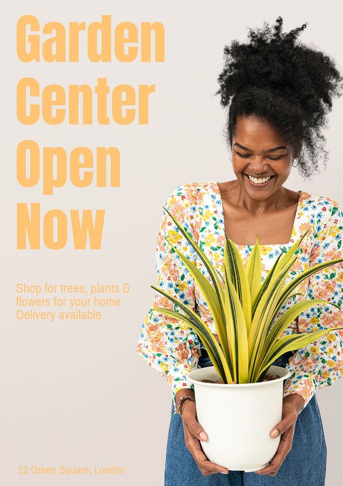 Garden center poster template, editable text and design