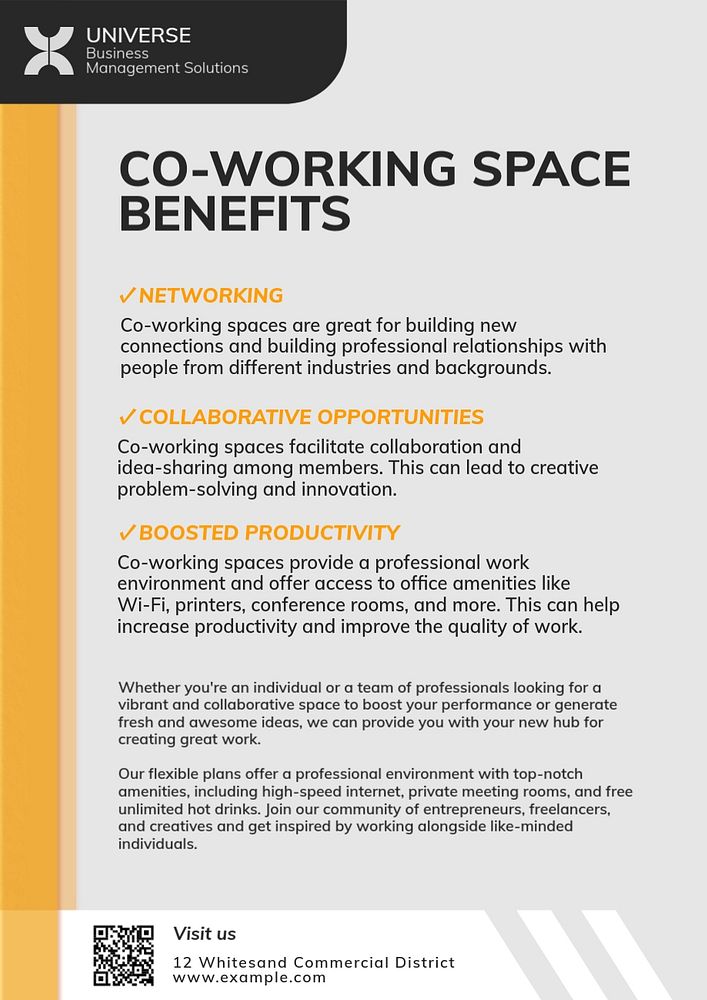 Co-working space poster template, editable text and design