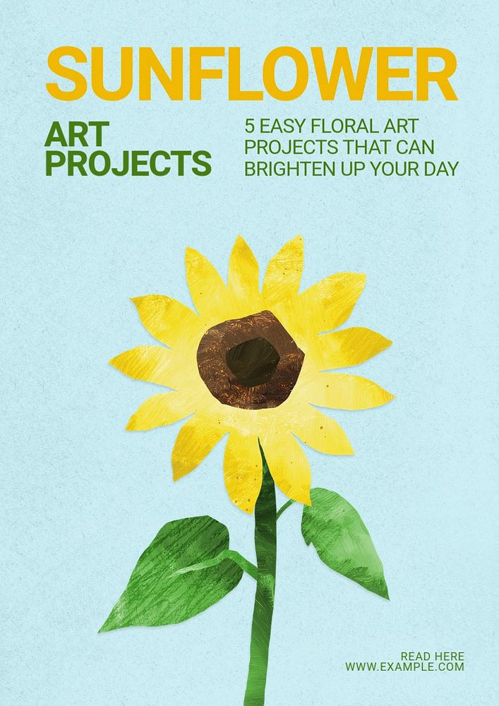 Sunflower art poster template, editable text and design