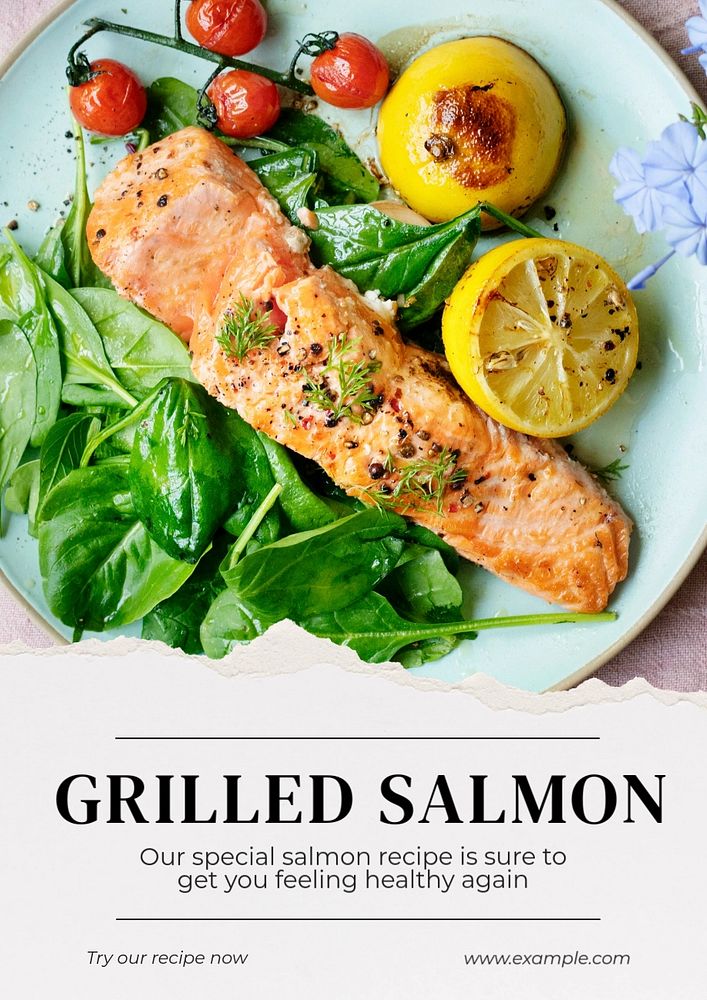 Salmon poster template, editable text & design