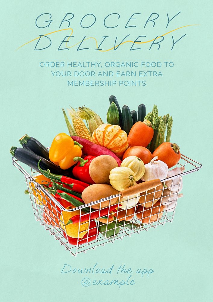 Grocery delivery poster template, editable text & design